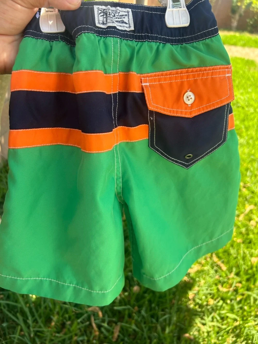 Ralph Lauren Green Navy Orange Striped Swim Shorts